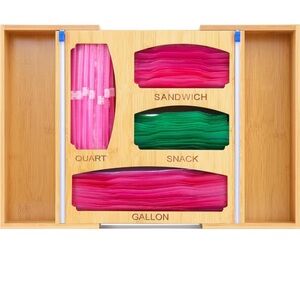 Storage Organizer for Food Bag, Expandable Kitchen Drawer Dispenser,